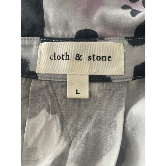 Anthropologie Cloth & Stone Sz L Animal Print Button Front Ecovero Blouse Gray - Picture 5 of 8